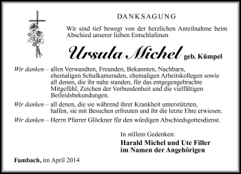 Traueranzeige von Ursula Michel von Südthüringer Presse