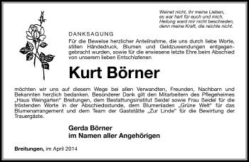 Traueranzeige von Kurt Börner von Südthüringer Presse