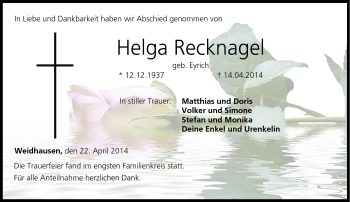 Traueranzeige von Helga Recknagel von Neue Presse Coburg