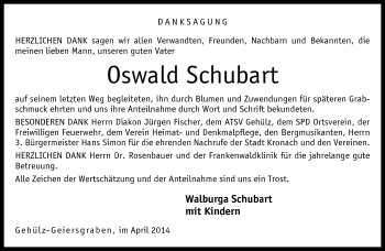 Traueranzeige von Oswald Schubart von Neue Presse Coburg