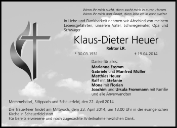 Traueranzeige von Klais-Dieter Heuer von Neue Presse Coburg