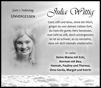 Traueranzeige von Julia Wittig von Neue Presse Coburg