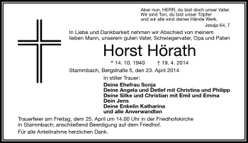 Traueranzeige von Horst Hörath von Frankenpost