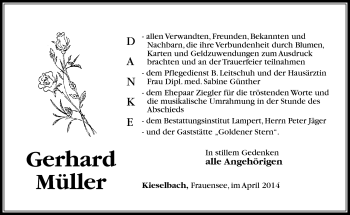 Traueranzeige von Gerhard Müller von Südthüringer Presse