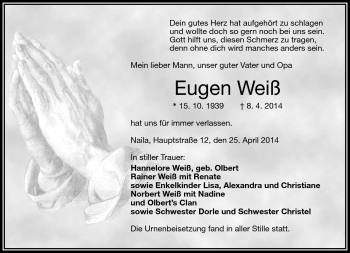 Traueranzeige von Eugen Weiß von Frankenpost