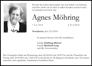 Traueranzeige von Agnes Möhring von Neue Presse Coburg
