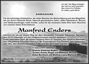 Traueranzeige von Manfred Enders von Südthüringer Presse