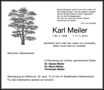 Traueranzeige von Karl Meiler von Frankenpost