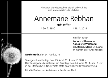 Traueranzeige von Annemarie Rebhan von Neue Presse Coburg