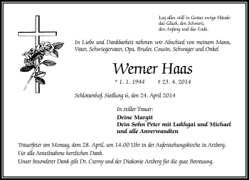 Traueranzeige von Werner Haas von Frankenpost