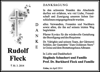 Traueranzeige von Rudolf Fleck von Südthüringer Presse