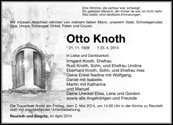 Traueranzeige von Otto Knoth von Südthüringer Presse