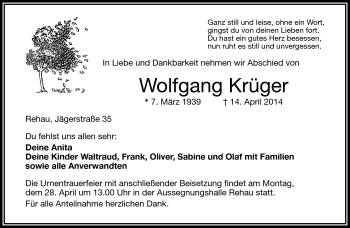 Traueranzeige von Wolfgang Krüger von Frankenpost