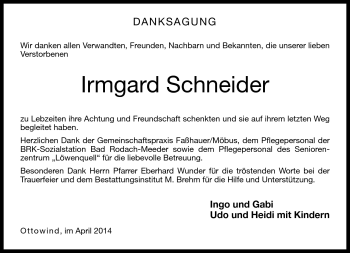 Traueranzeige von Irmgard Schneider von Neue Presse Coburg