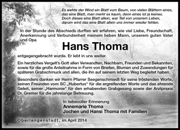 Traueranzeige von Hans Thoma von Neue Presse Coburg