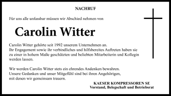 Traueranzeige von Carolin Witter von Neue Presse Coburg