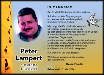 Traueranzeige von Peter Lampert von Südthüringer Presse