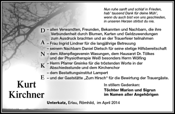 Traueranzeige von Kurt Kirchner von Südthüringer Presse