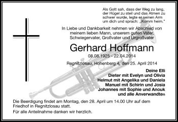 Traueranzeige von Gerhard Hoffmann von Frankenpost