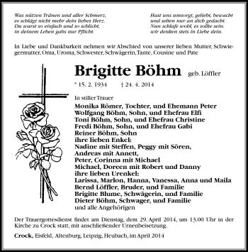 Traueranzeige von Brigitte Böhm von Südthüringer Presse