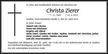 Traueranzeige von Christa Zierer von Frankenpost