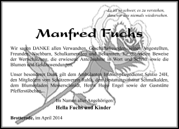 Traueranzeige von Manfred Fuchs von Südthüringer Presse