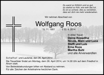 Traueranzeige von Wolfgang Roos von Neue Presse Coburg