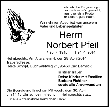 Traueranzeige von Norbert Pfeil von Frankenpost
