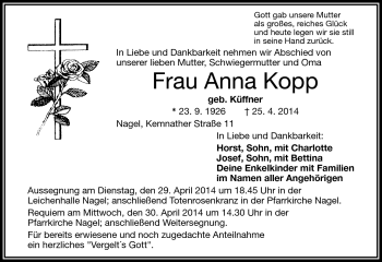Traueranzeige von Ann Kopp von Frankenpost