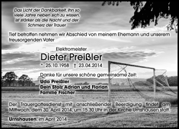 Traueranzeige von Dieter Preißler von Südthüringer Presse