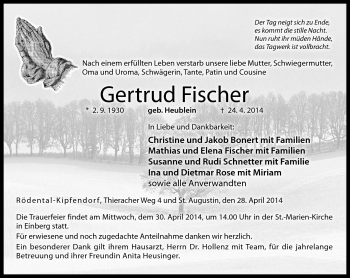 Traueranzeige von Gertrud Fischer von Neue Presse Coburg
