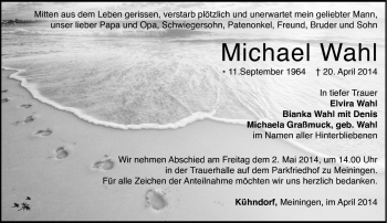 Traueranzeige von Michael Wahl von Südthüringer Presse