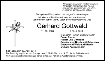 Traueranzeige von Gerhard Gottwald von Neue Presse Coburg