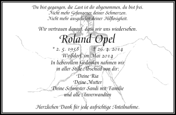 Traueranzeige von Roland Opel von Frankenpost