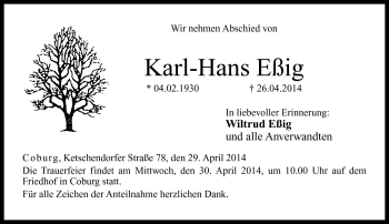 Traueranzeige von Karl-Hans Eßig von Neue Presse Coburg