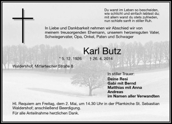 Traueranzeige von Karl Butz von Frankenpost