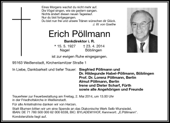 Traueranzeige von Erich Pöllmann von Frankenpost