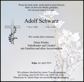 Traueranzeige von Adolf Schwarz von Neue Presse Coburg