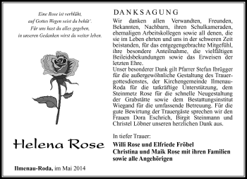 Traueranzeige von Helena Rose von Südthüringer Presse