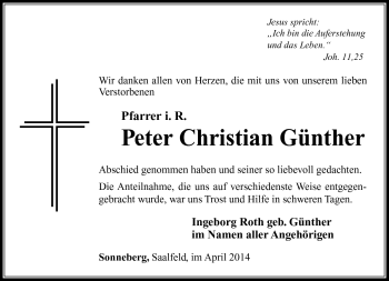 Traueranzeige von Peter Christian Günther von Südthüringer Presse