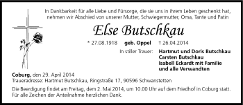 Traueranzeige von Else Butschkau von Neue Presse Coburg