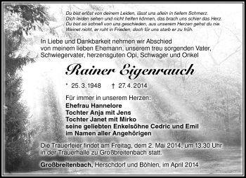 Traueranzeige von Rainer Eigenrauch von Südthüringer Presse