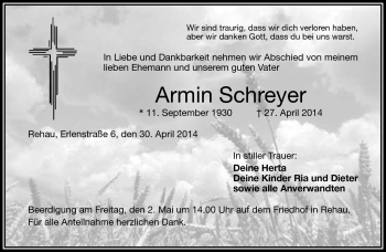 Traueranzeige von Armin Schreyer von Frankenpost