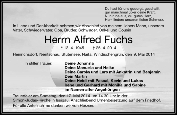 Traueranzeige von Alfred Fuchs von Frankenpost