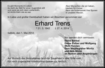 Traueranzeige von Erhard Trens von Frankenpost