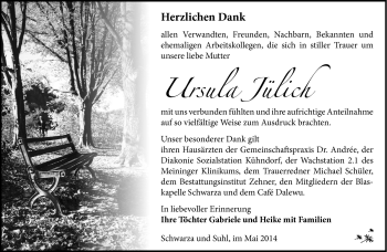 Traueranzeige von Ursula Jülich von Südthüringer Presse