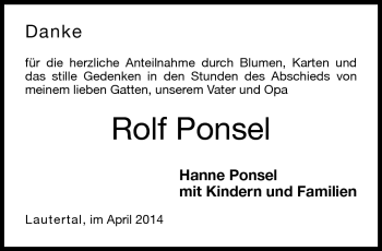 Traueranzeige von Rolf Ponsel von Neue Presse Coburg