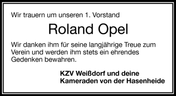 Traueranzeige von Roland Opel von Frankenpost
