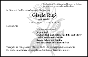 Traueranzeige von Gisela Ruß von Frankenpost