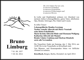 Traueranzeige von Bruno Limburg von Südthüringer Presse